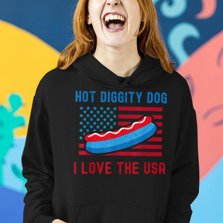 4Th Of July Hot Diggity Dog I Love The Usa Funny Hot Dog Women Hoodie Gifts for Her