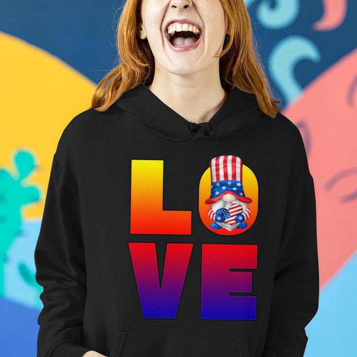 American Flag Gnome Shows Love Patriotic Heart 4Th Of July Gift Women Hoodie Gifts for Her