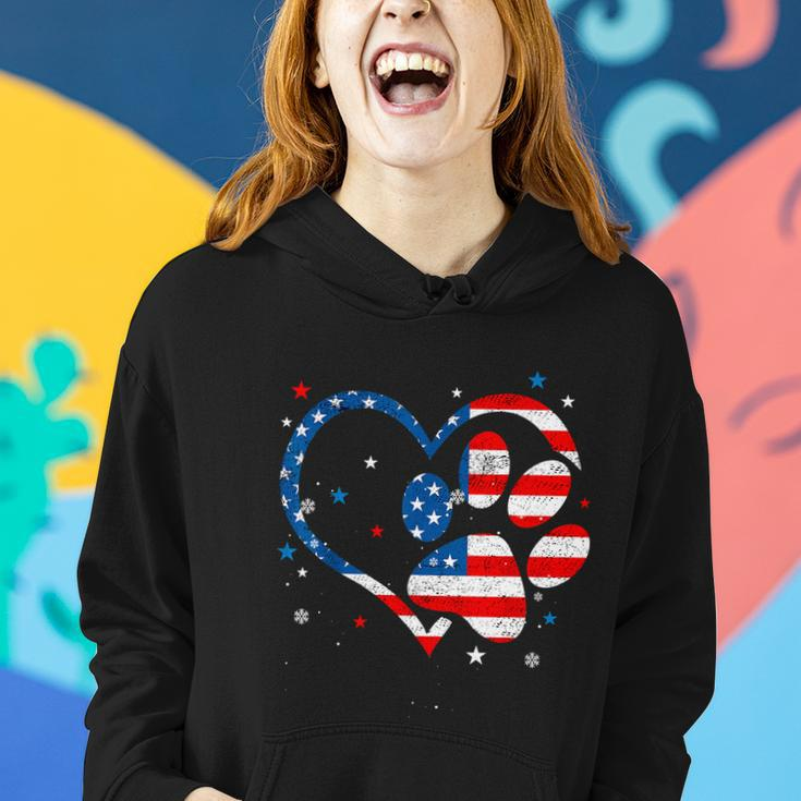 American Flag Patriotic Dog & Cat Paw Print 4Th Of July Women Hoodie Gifts for Her