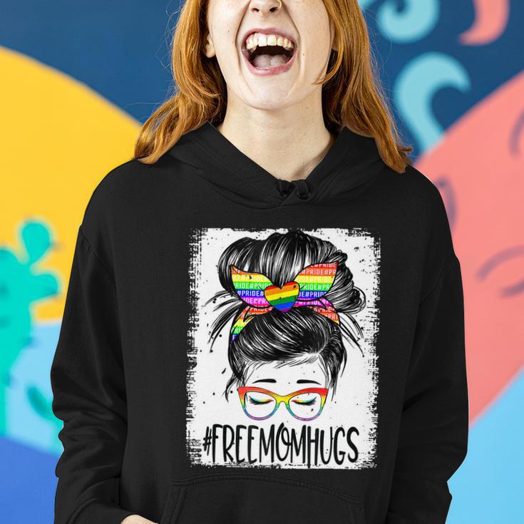 Bleached Free Mom Hugs Messy Bun Lgbt Pride Rainbow Gift Women Hoodie Gifts for Her