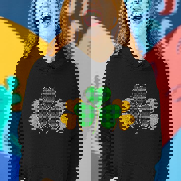 Buffalo Shamrock Plaid Irish Clovers Graphic Design Printed Casual Daily Basic Women Hoodie Gifts for Her