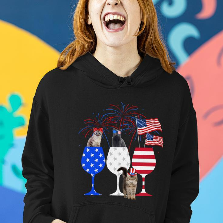 Cat 4Th Of July Costume Red White Blue Wine Glasses Funny Women Hoodie Gifts for Her