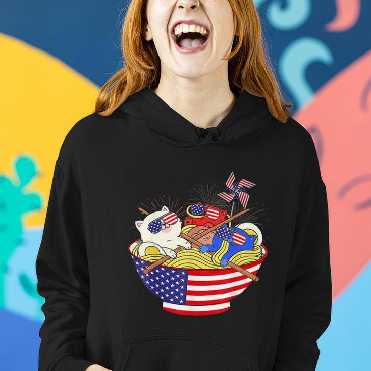 Cats Ramen Anime American Flag Funny 4Th Of July Cat Lovers Women Hoodie Gifts for Her