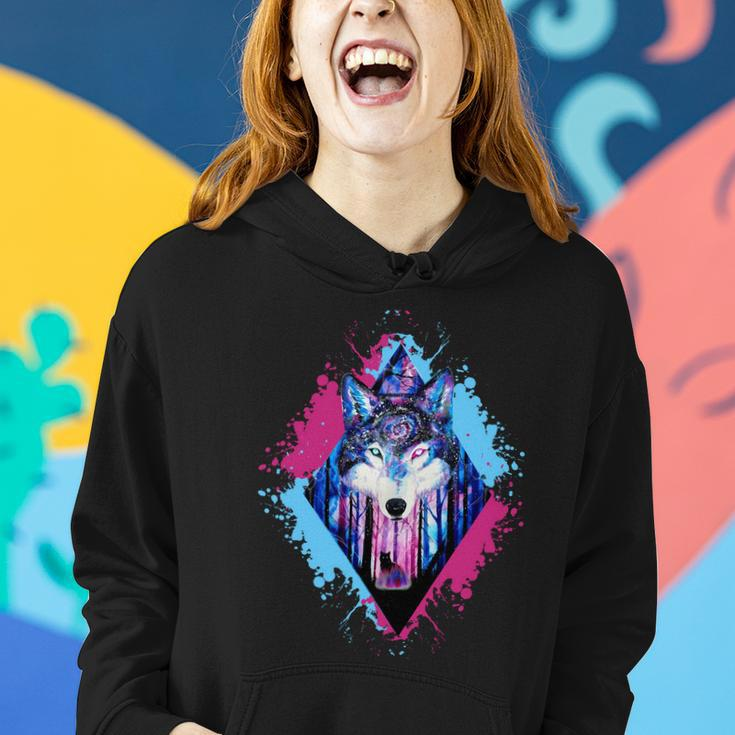 Colorful Wolf Painting Wolves Lover Women Hoodie Gifts for Her