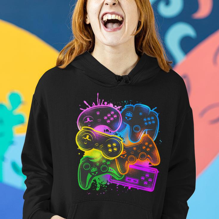 Cool Retro Neon Graffiti Video Game Controllers Women Hoodie Gifts for Her