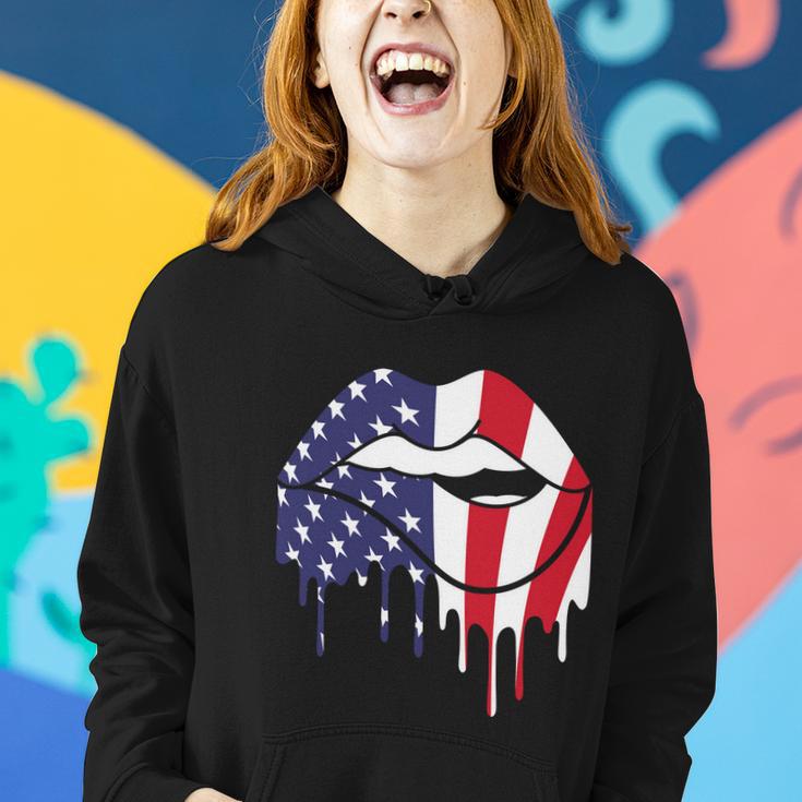 Cute Dripping Lips 4Th Of July Usa Flag Graphic Plus Size Women Hoodie Gifts for Her