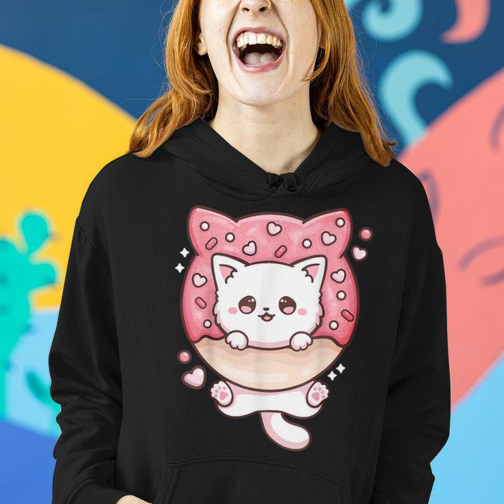 Cute Kawaii Cats Donut Anime Lover Otaku Funny Cats Japanese Women Hoodie Graphic Print Hooded Sweatshirt Gifts for Her