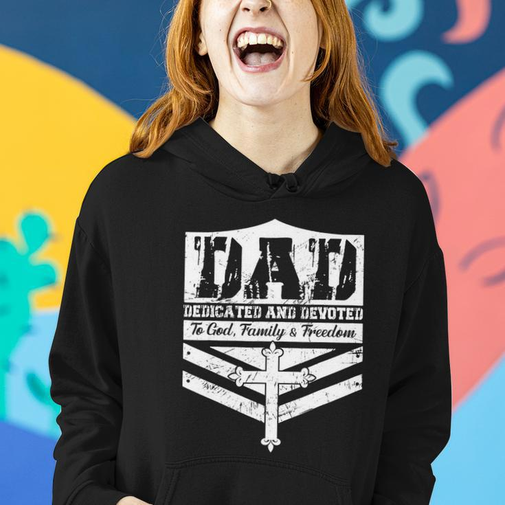 Dad Dedicated And Devoted To God Family & Freedom Women Hoodie Gifts for Her