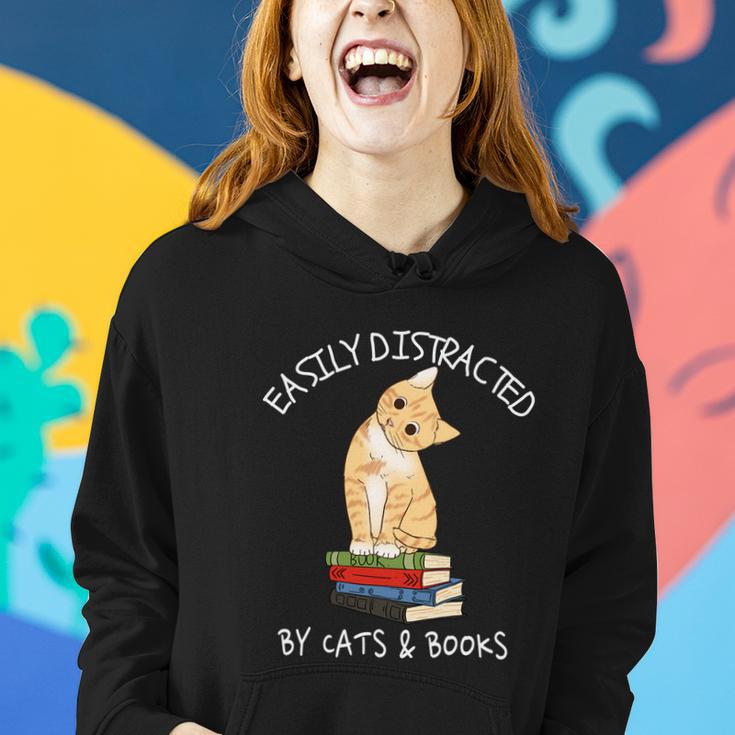 Easily Distracted By Cats And Books Gift Cat And Book Lover Gift Tshirt Women Hoodie Gifts for Her