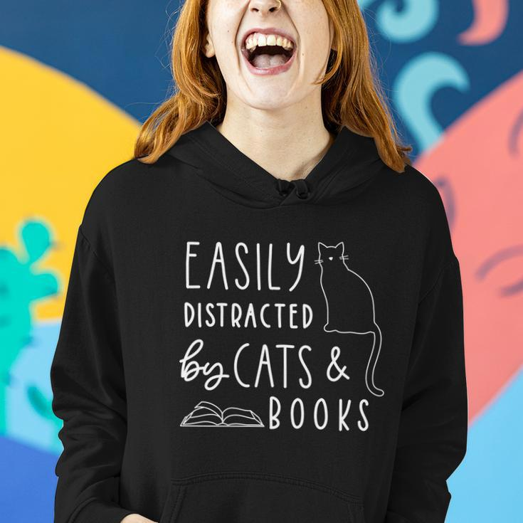 Easily Distracted Cats And Books Funny Gift For Cat Lovers Gift Women Hoodie Gifts for Her