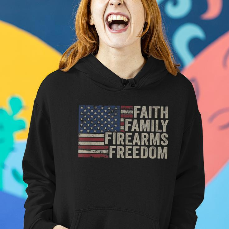 Faith Family Firearms & Freedom American Flag Pro God Guns Women Hoodie Gifts for Her