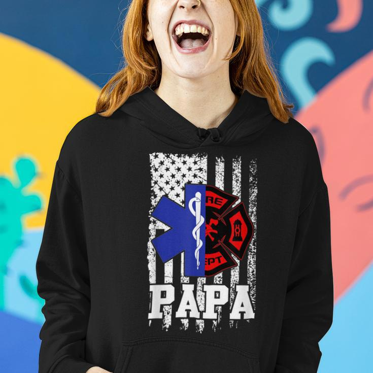 Firefighter Proud Papa Fathers Day Firefighter American Fireman Father Women Hoodie Gifts for Her