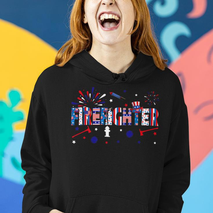 Firefighter Retro American Flag Firefighter Jobs 4Th Of July Fathers Day V2 Women Hoodie Gifts for Her