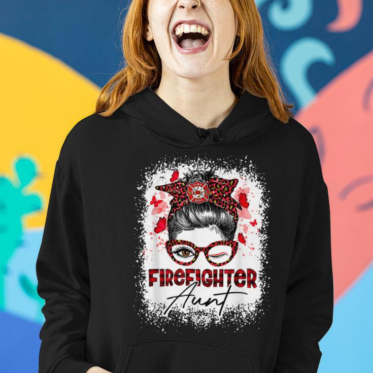 Firefighter The Red Proud Firefighter Fireman Aunt Messy Bun Hair Women Hoodie Gifts for Her