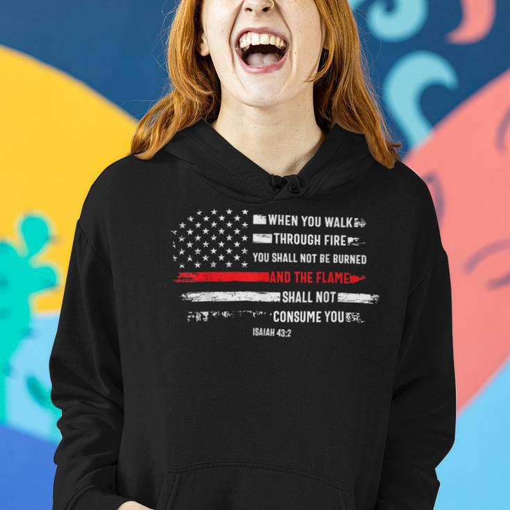 Firefighter Thin Red Line Firefighter Bible Verse Isaiah 432 Us Flag Women Hoodie Gifts for Her