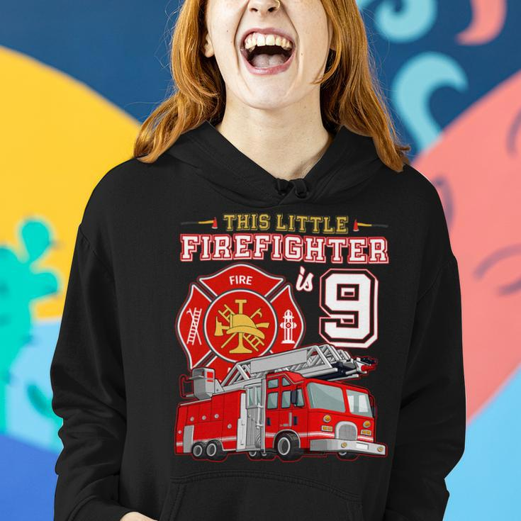 Firefighter This Little Firefighter Is 9 Years Old 9Th Birthday Kid Boy Women Hoodie Gifts for Her