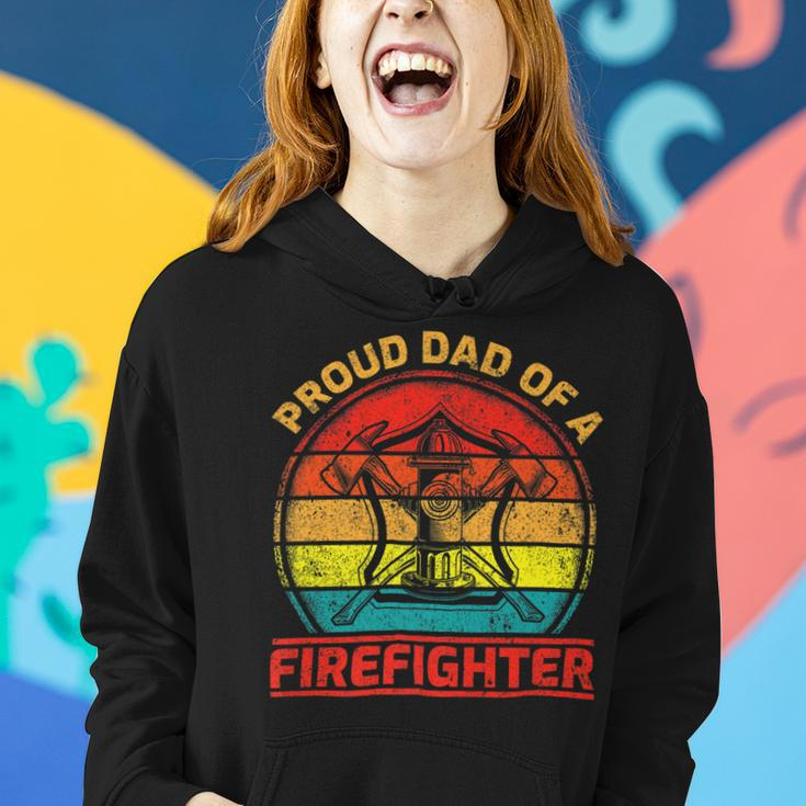 Firefighter Vintage Retro Proud Dad Of A Firefighter Fireman Fathers Day V2 Women Hoodie Gifts for Her