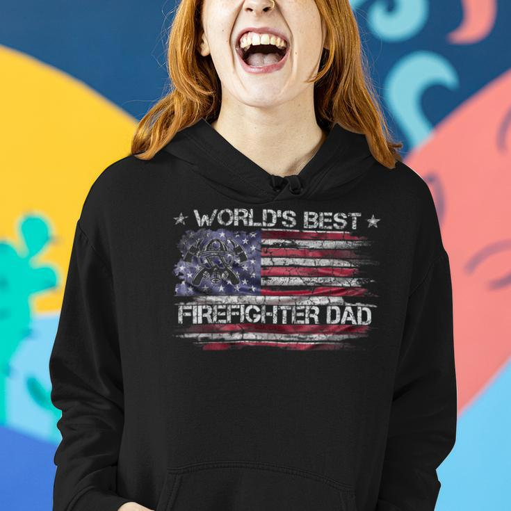 Firefighter Vintage Usa American Flag Worlds Best Firefighter Dad Funny Women Hoodie Gifts for Her