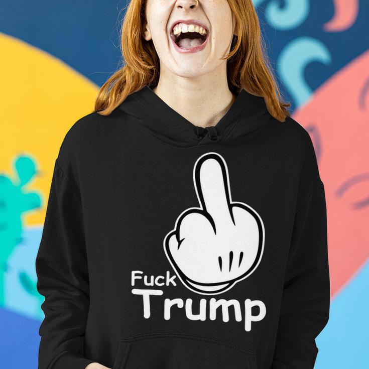 Fuck Trump Cartoon Middle Finger Resist Anti Trump Tshirt Women Hoodie Gifts for Her