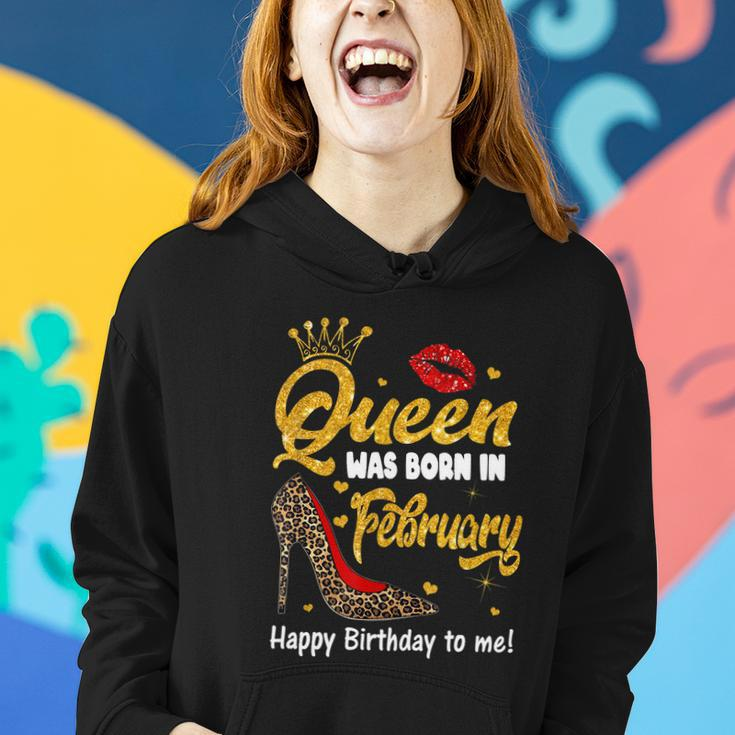 Funny Queen Was Born In February Happy Birthday To Me Leopard Shoe Gift Women Hoodie Gifts for Her