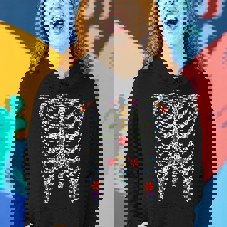 Halloween Day Of Dead Skeleton Flowers Decorated Women Hoodie Graphic Print Hooded Sweatshirt Gifts for Her