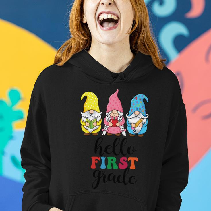Hello First Grade School Gnome Teacher Students Graphic Plus Size Premium Shirt Women Hoodie Gifts for Her