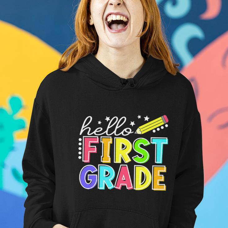 Hello First Grade Team 1St Grade Back To School Teacher Women Hoodie Gifts for Her