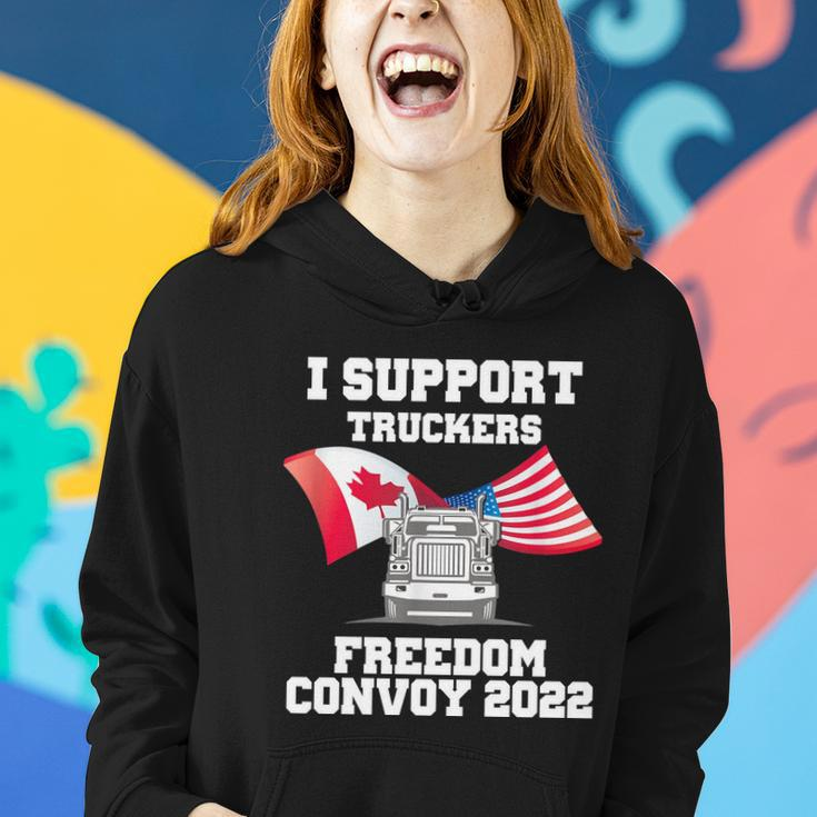 I Support Truckers Freedom Convoy 2022 Usa Canada Flags Women Hoodie Gifts for Her