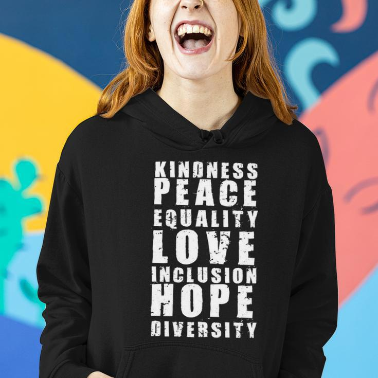 Kindness Peace Equality Love Inclusion Hope Diversity Human Rights V2 Women Hoodie Gifts for Her