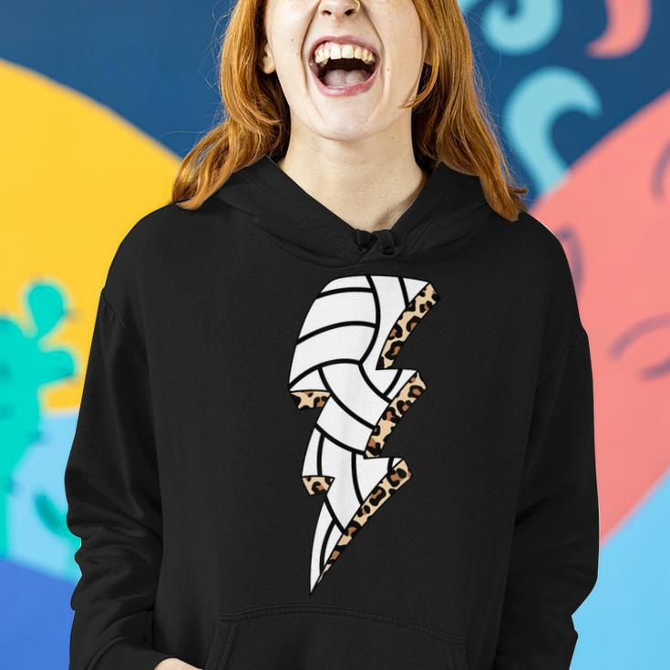 Leopard Volleyball Lightning Bolt Volleyball Mom Game Day Women Hoodie Graphic Print Hooded Sweatshirt Gifts for Her