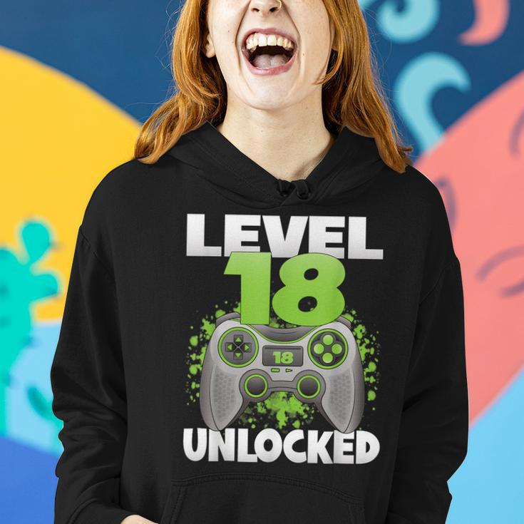 Level 18 Unlocked Video Gaming 18Th Birthday 2004 Gamer Game Women Hoodie Gifts for Her