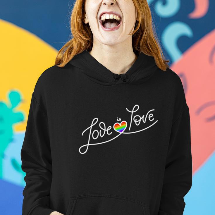 Love Is Love Script Gay Pride Colorful Rainbow Heart Women Hoodie Gifts for Her