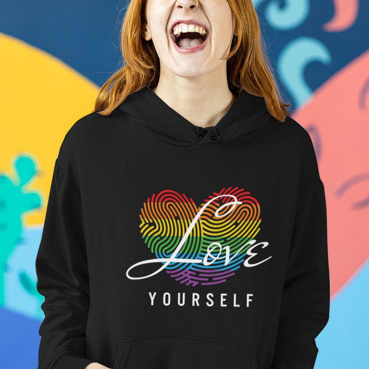 Love Yourself Rainbow Lgbt Fingerprint Pride Month Women Hoodie Gifts for Her