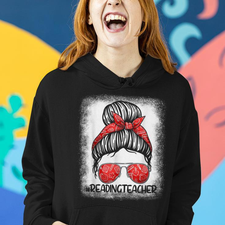 Messy Bun Reading Teacher Life 1St Day Of School  Women Hoodie Gifts for Her