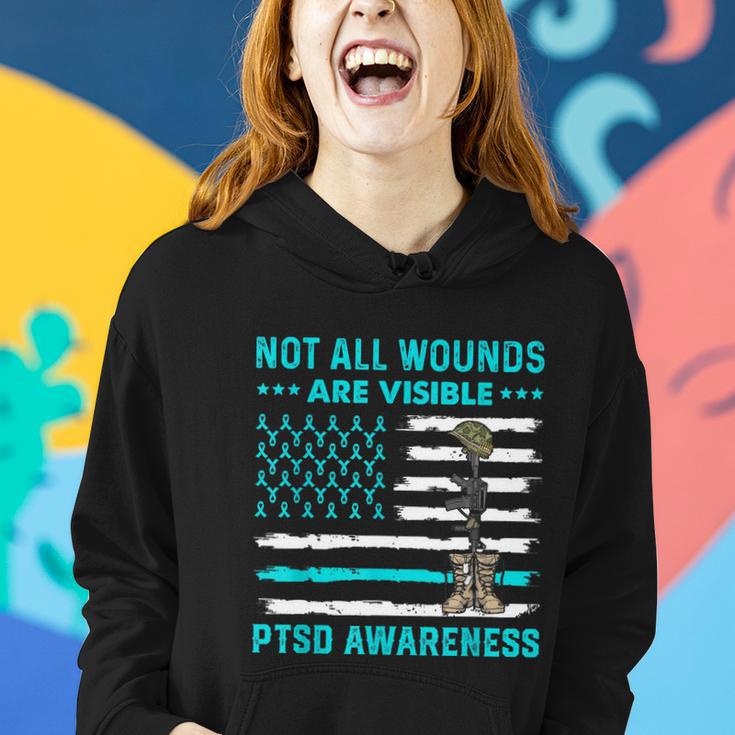 Not All Wounds Are Visible Ptsd Awareness Teal Ribbon Women Hoodie Gifts for Her