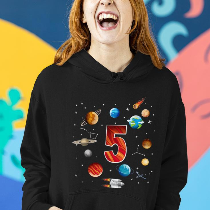 Outer Space 5 Years Old 5Th Birthday Boys Planets Astronaut Women Hoodie Gifts for Her