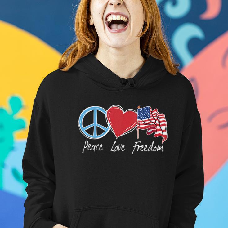 Patriotic Retro Peace Love Freedom Usa Flag 4Th Of July Women Hoodie Gifts for Her