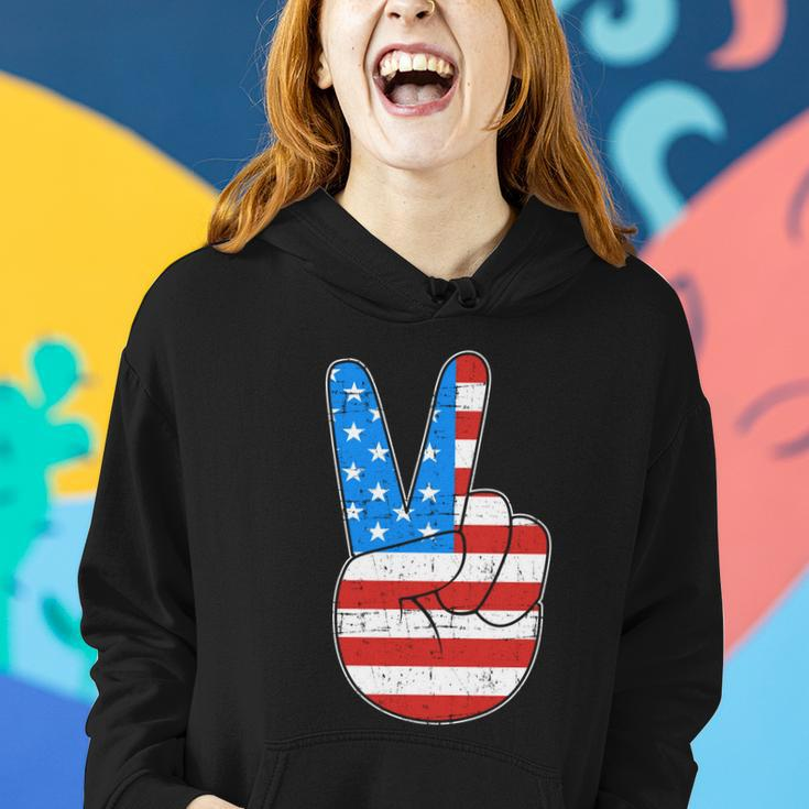 Peace Hand Sign With Usa American Flag For 4Th Of July Funny Gift Women Hoodie Gifts for Her