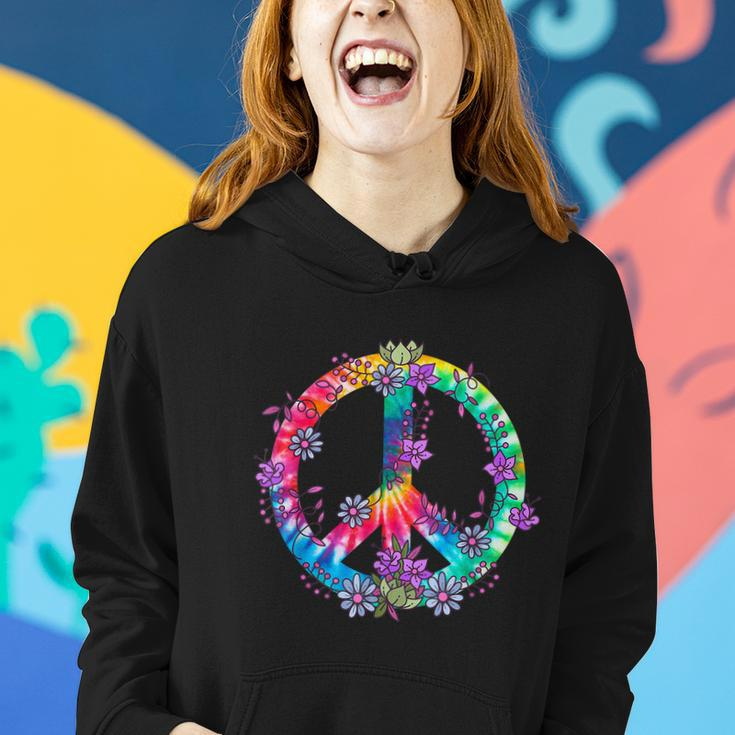 Peace Sign Love Flowers 60S 70S Tie Dye Hippie Costume Women Hoodie Gifts for Her