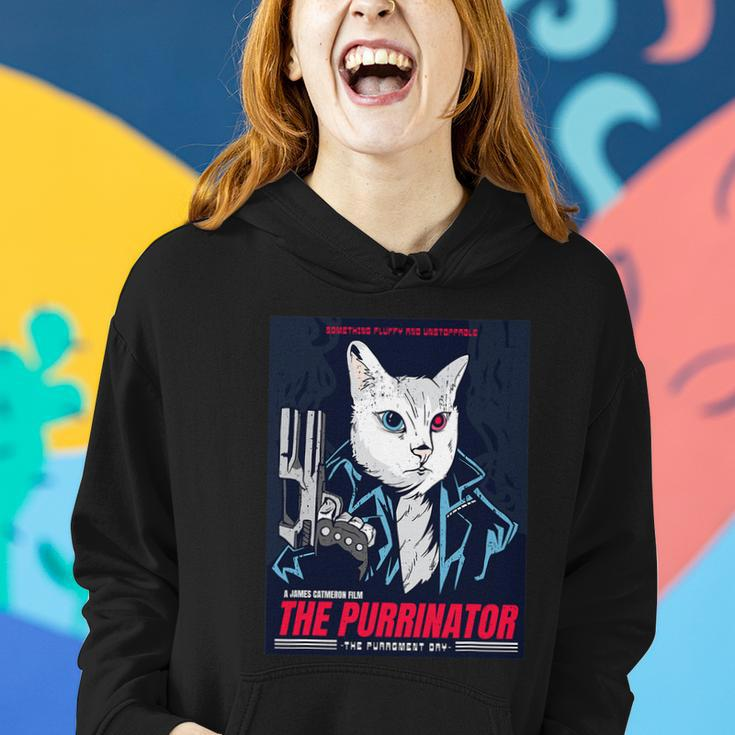 Purrinator Badass Cat Purrgment Day Funny Cat Movie Lovers Women Hoodie Gifts for Her