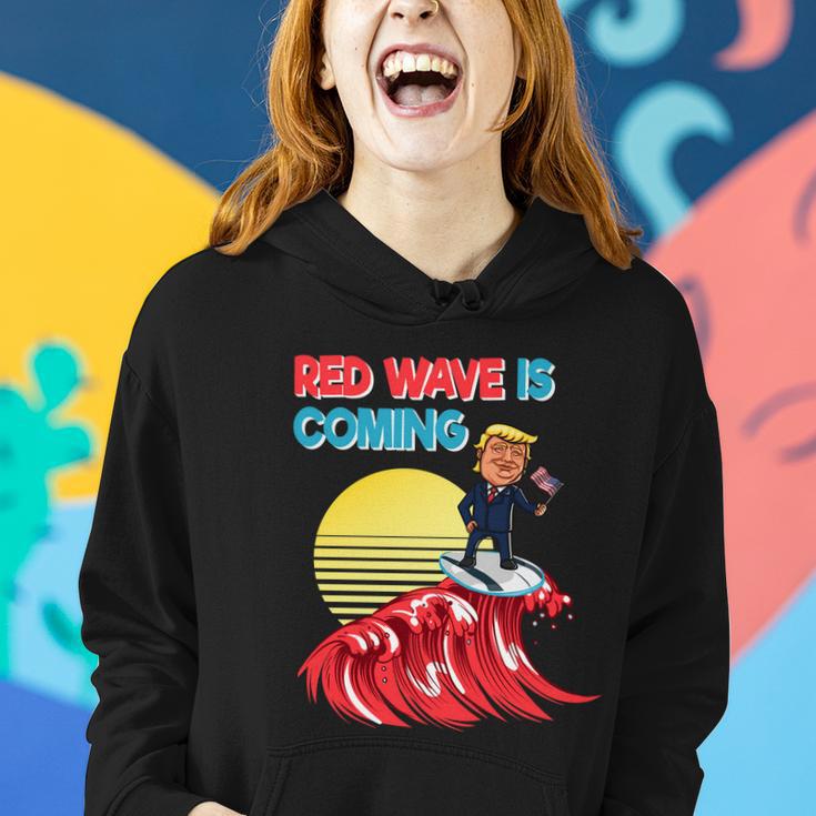 Red Wave Is Coming Republican Conservative Surfer Trump Us Flag Women Hoodie Gifts for Her