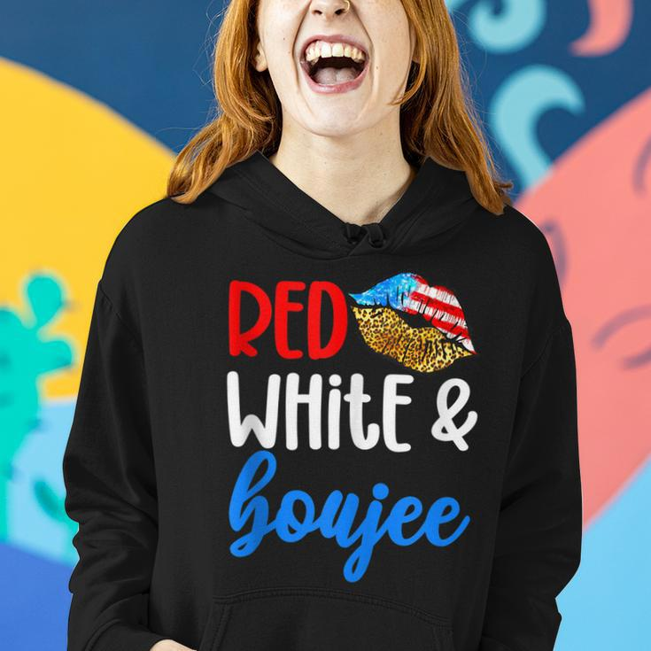 Red White And Boujee Funny 4Th Of July American Flag Lips Women Hoodie Gifts for Her