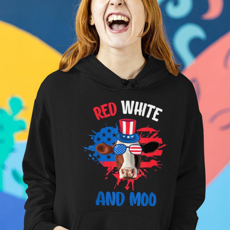 Red White And Moo Patriotic Cow Farmer 4Th Of July Tshirt Women Hoodie Gifts for Her