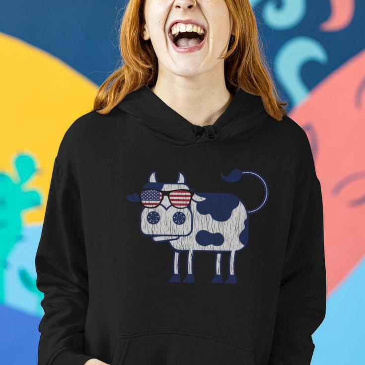 Retro Cow Merica Patriotic Us Flag 4Th Of July Farm Rancher Gift Women Hoodie Gifts for Her