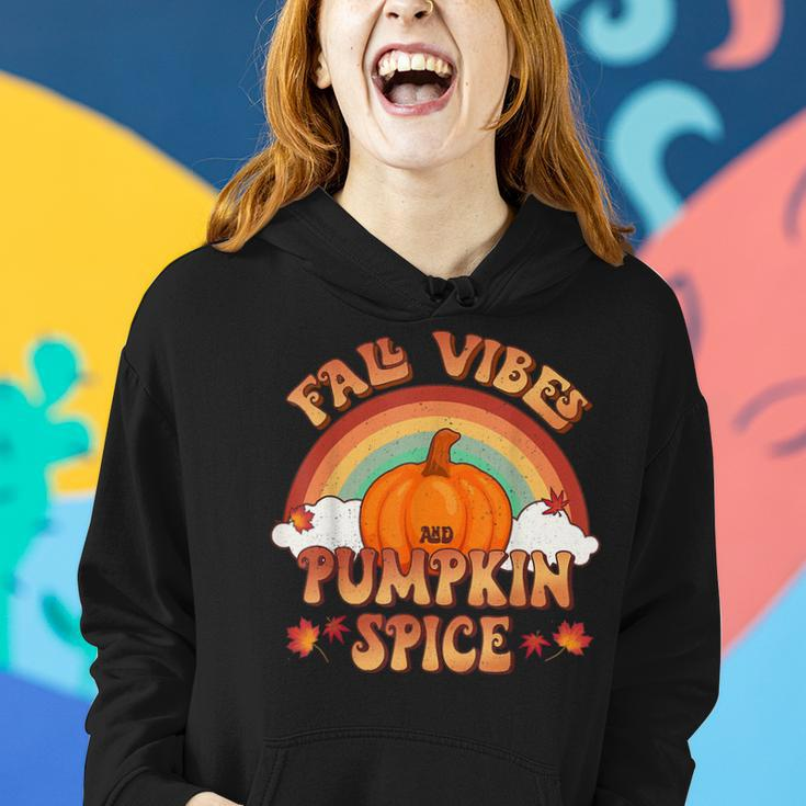 Retro Fall Vibes And Pumpkin Spice Rainbow Fall Autumn Women Hoodie Gifts for Her