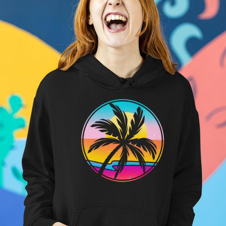 Retro Ocean Sun Palm Tree Emblem Women Hoodie Gifts for Her