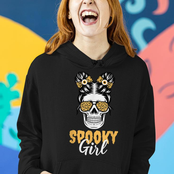 Spooky Halloween Girl Skull Messy Bun Leopard Costume Women Hoodie Gifts for Her
