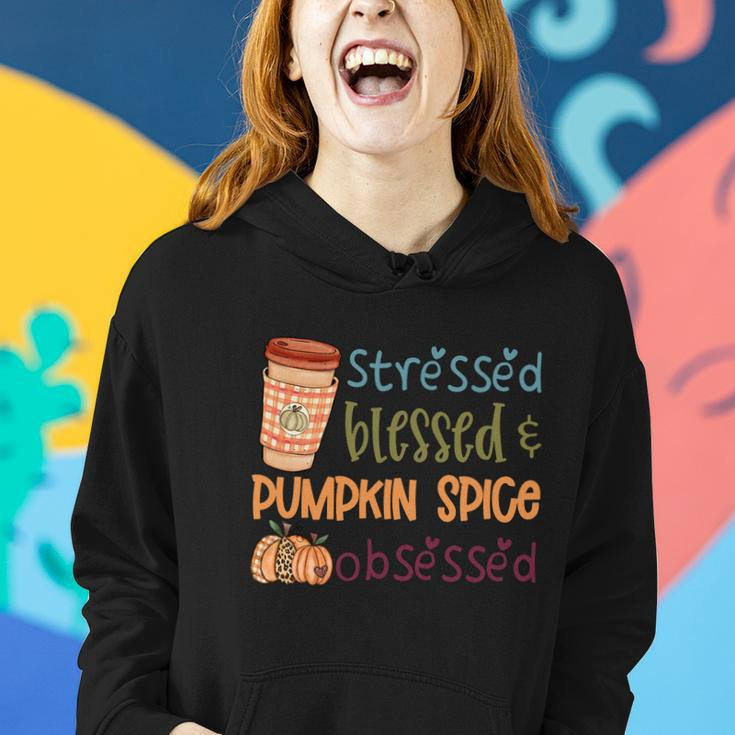 Stressed Blessed Pumpkin Spice Obsessed Thanksgiving Quote Women Hoodie Gifts for Her