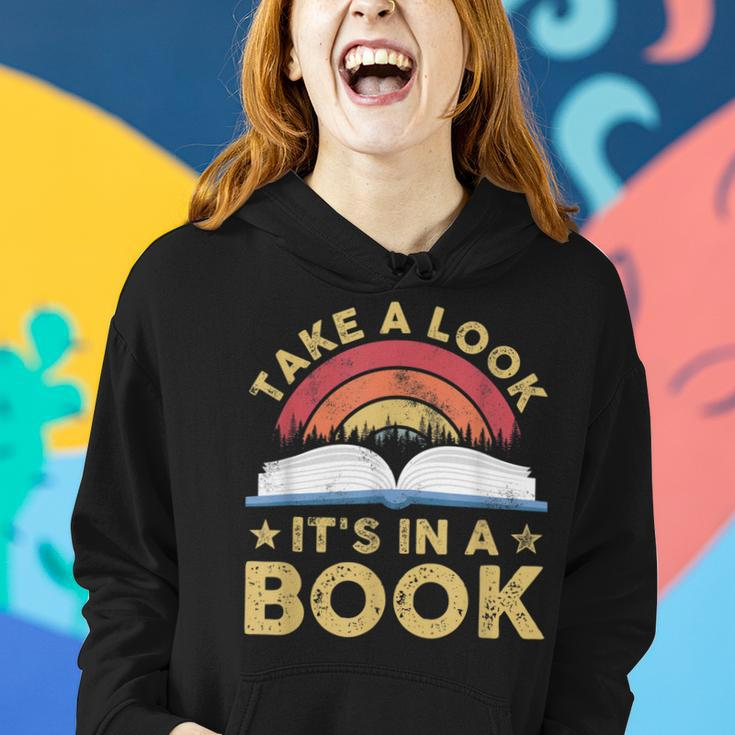 Take A Look Its In A Book Reading Vintage Retro Rainbow Women Hoodie Gifts for Her