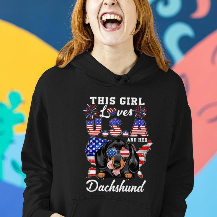 This Girl Loves Usa And Her Dog 4Th Of July Dachshund Dog Women Hoodie Gifts for Her
